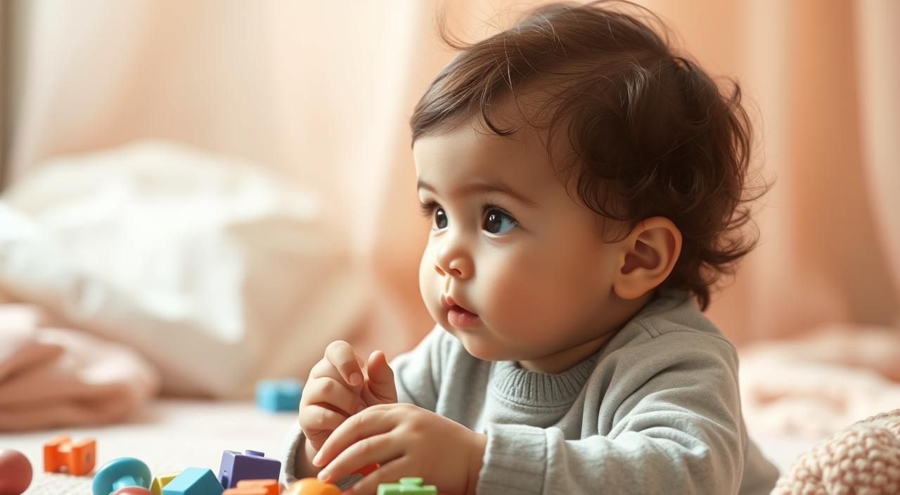A tranquil scene of a young child playing with toys, surrounded by soft, pastel-colored textures and gentle lighting. The child's facial expressions and body language convey a sense of curiosity and focus, hinting at the early signs of autism, such as repetitive behaviors or difficulties with social interaction. In the background, a warm, nurturing environment with soothing colors and textures creates a comforting atmosphere, reflecting the importance of a supportive and understanding approach to addressing the unique needs of a child with autism during the formative years. Ultrarealistic, extremely detailed.